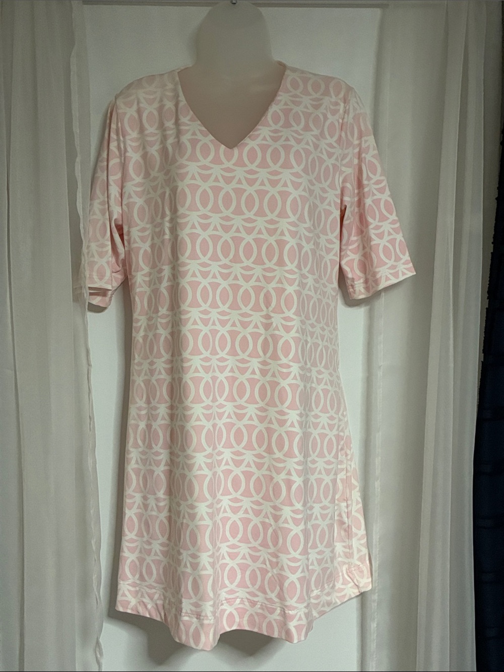 Lulu-B Pink and White Geometric Midi Dress